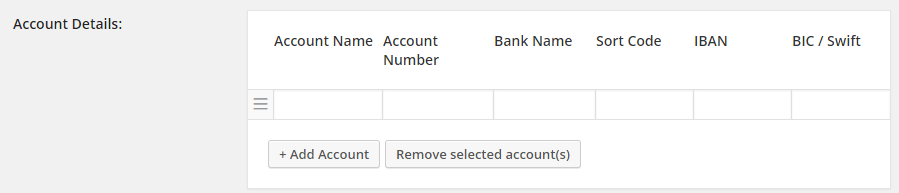 configuring bank account details