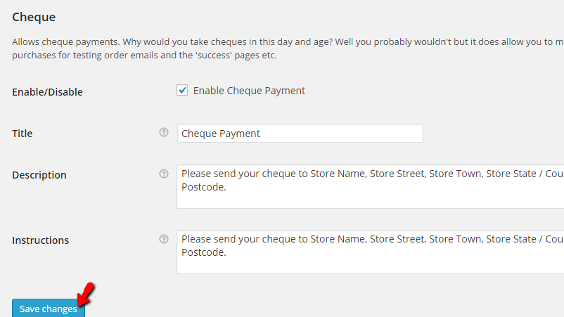 configuring the cheque settings