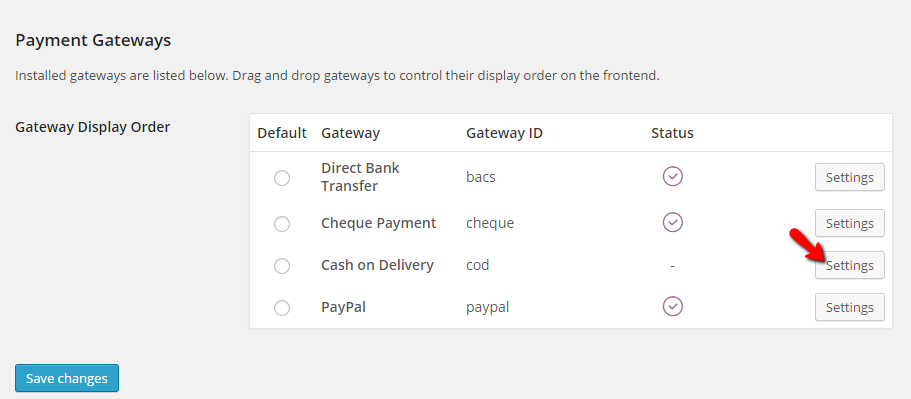 accessing the settings for the cheque payment method