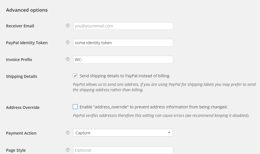 configuring the paypal advanced options