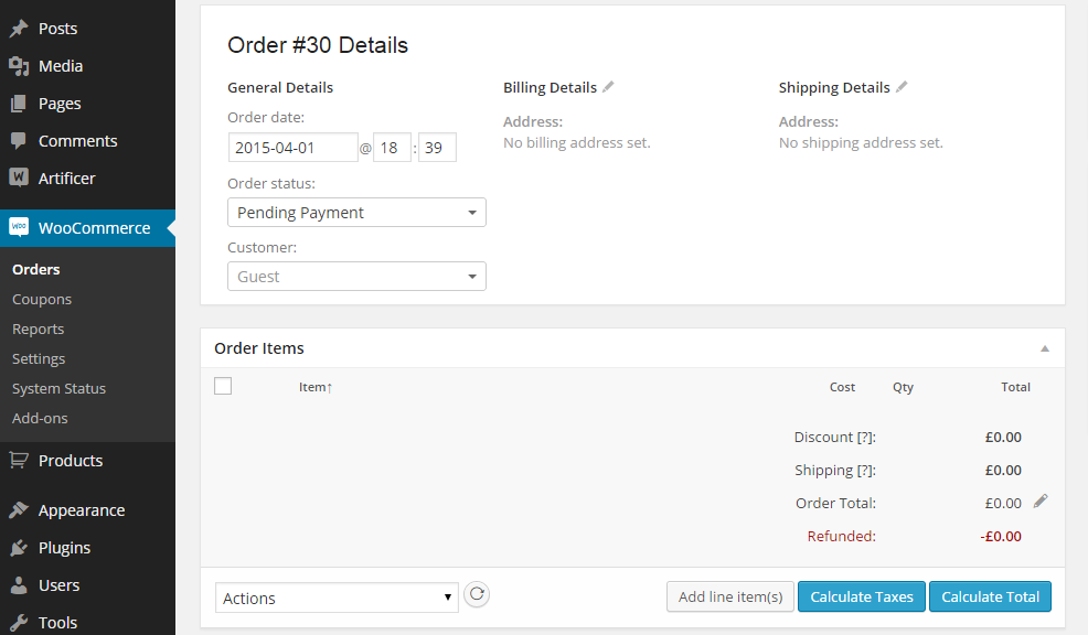 configuring the order details