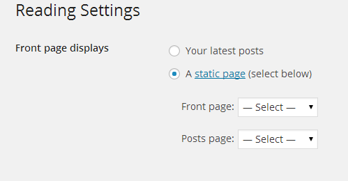 wordpress front page settings