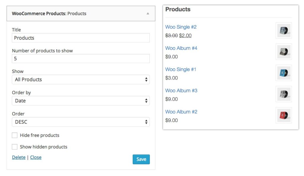 widgets woocommerce products