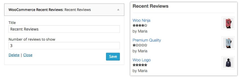widgets woocommerce recent reviews