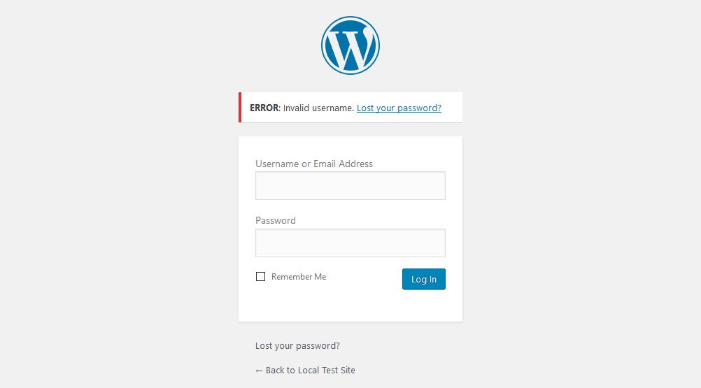 WordPress standard login error message